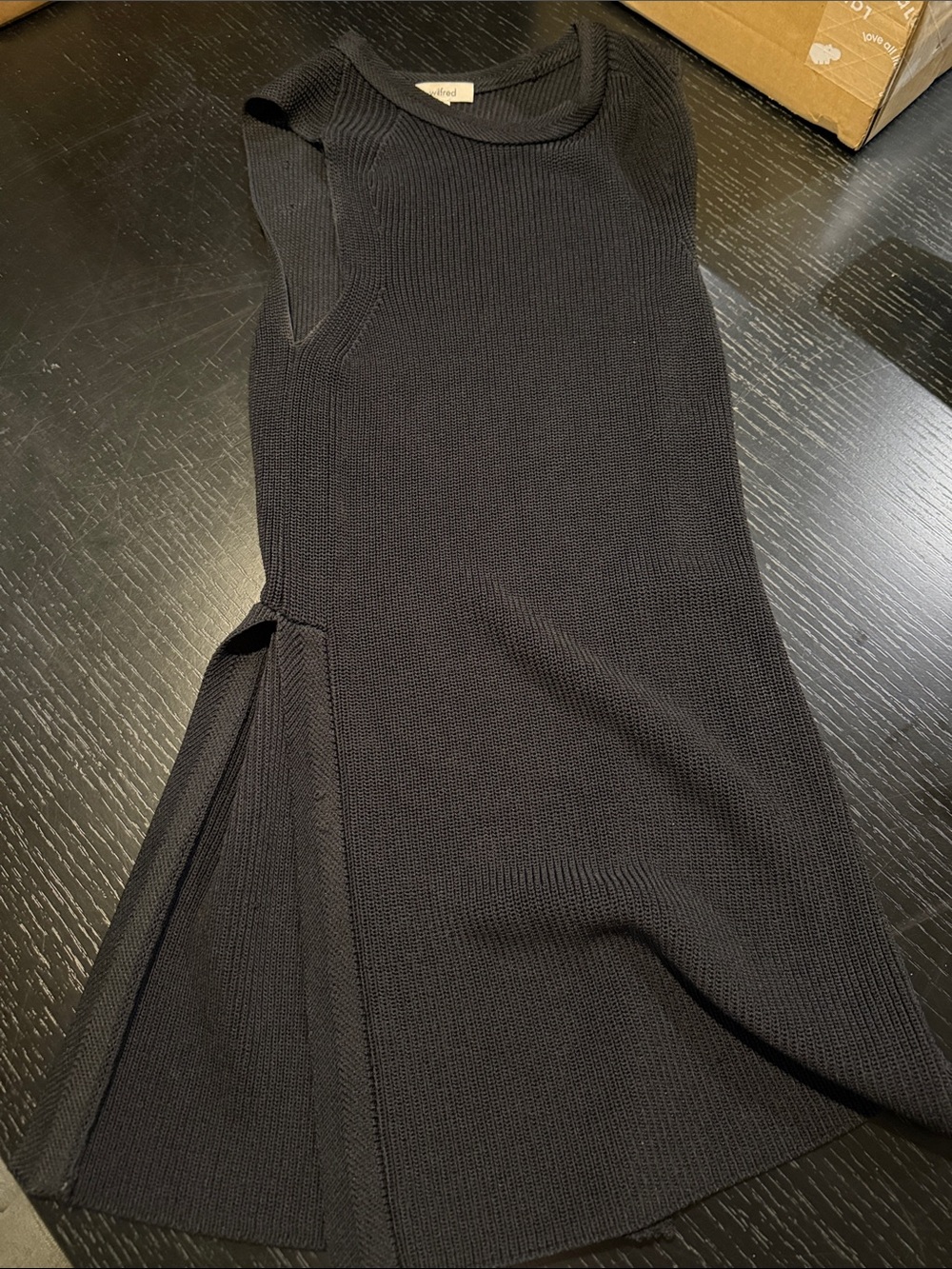 Wilfred Black Ribbed Midi Skirt with Side Slit